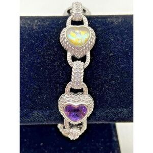 Judith Ripka 925 Sterling Silver Amethyst Heart Bracelet MOP CZ QVC - Pre-Owned